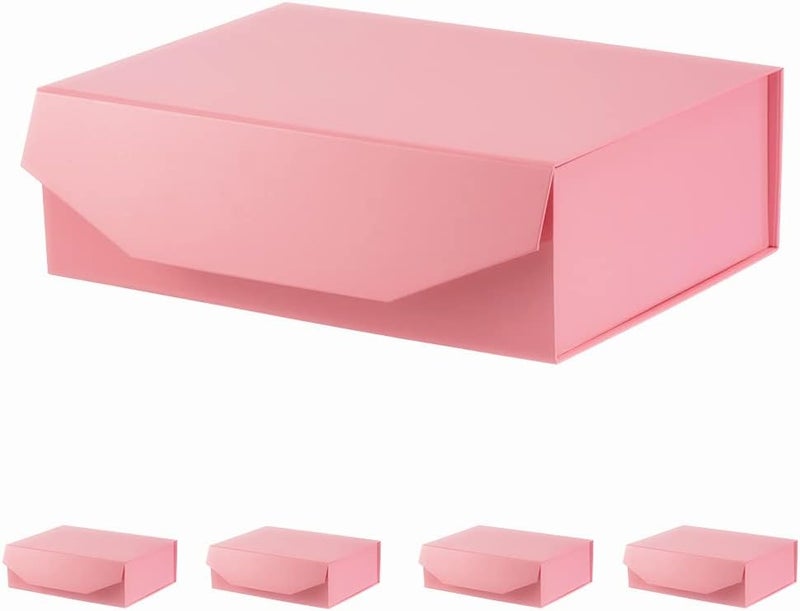 PACKGILO 5 Pink Large Gift Boxes with Lid 13x9x4 Inches, Bridesmaid Proposal Boxes, Hard Collapsible Gift Box with Magnetic Closure, Groomsman Box Reusable Gift Boxes for Clothes (Glossy Pink) - Image 1